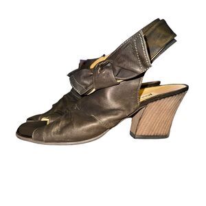 Paul Green Open Toe Slingback Sandals Women's Size 9.5 Bronze Leather Bow Detail